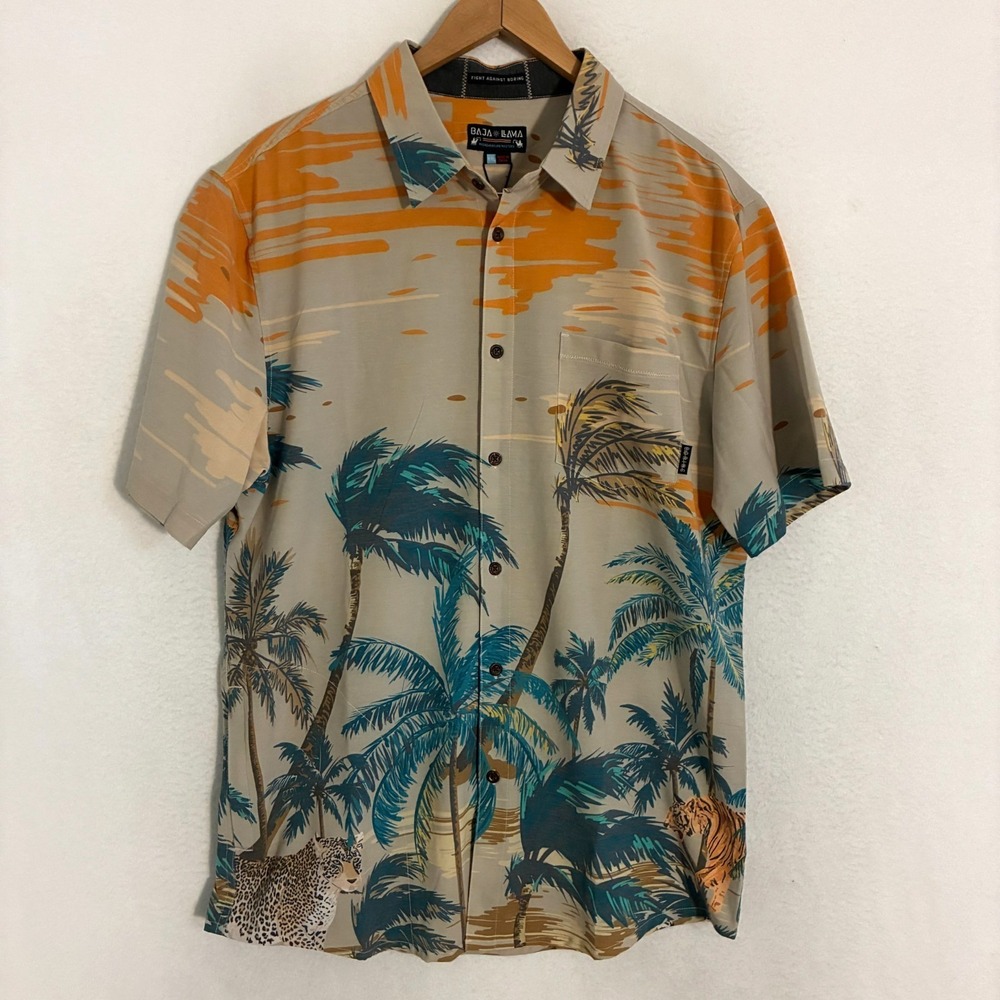 NWT Baja Llama 2 Cats No Rats Vagabond Shirt Men XXL Button Up Tropical Hawaiian